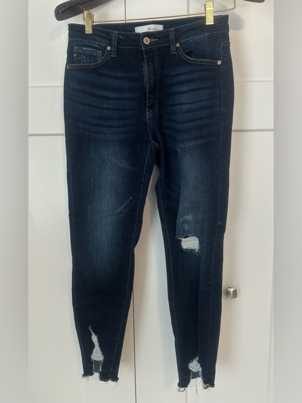KanCan Women's Dark Blue Skinny Jeans with Distress 9/28